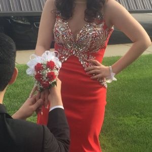 Rachel Allan Dresses - Red Embellished Open Back Dress Rachel Allan Dresses - Red Embellished Open Back Dress